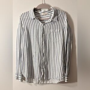 Lucky Brand Navy and White Striped Button-up